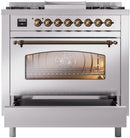ILVE Nostalgie II 36-Inch Dual Fuel Freestanding Range in Stainless Steel with Bronze Trim (UP36FNMPSSBLP)