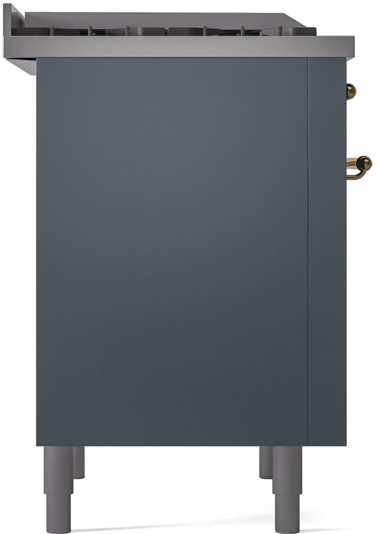 ILVE Nostalgie II 36-Inch Dual Fuel Freestanding Range in Blue Grey with Brass Trim (UP36FNMPBGG)