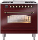 ILVE Nostalgie II 36-Inch Freestanding Natural Gas Dual Fuel Range in Burgundy with Bronze Trim (UP36FNMPBUB)