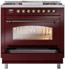 ILVE Nostalgie II 36-Inch Freestanding Natural Gas Dual Fuel Range in Burgundy with Bronze Trim (UP36FNMPBUB)