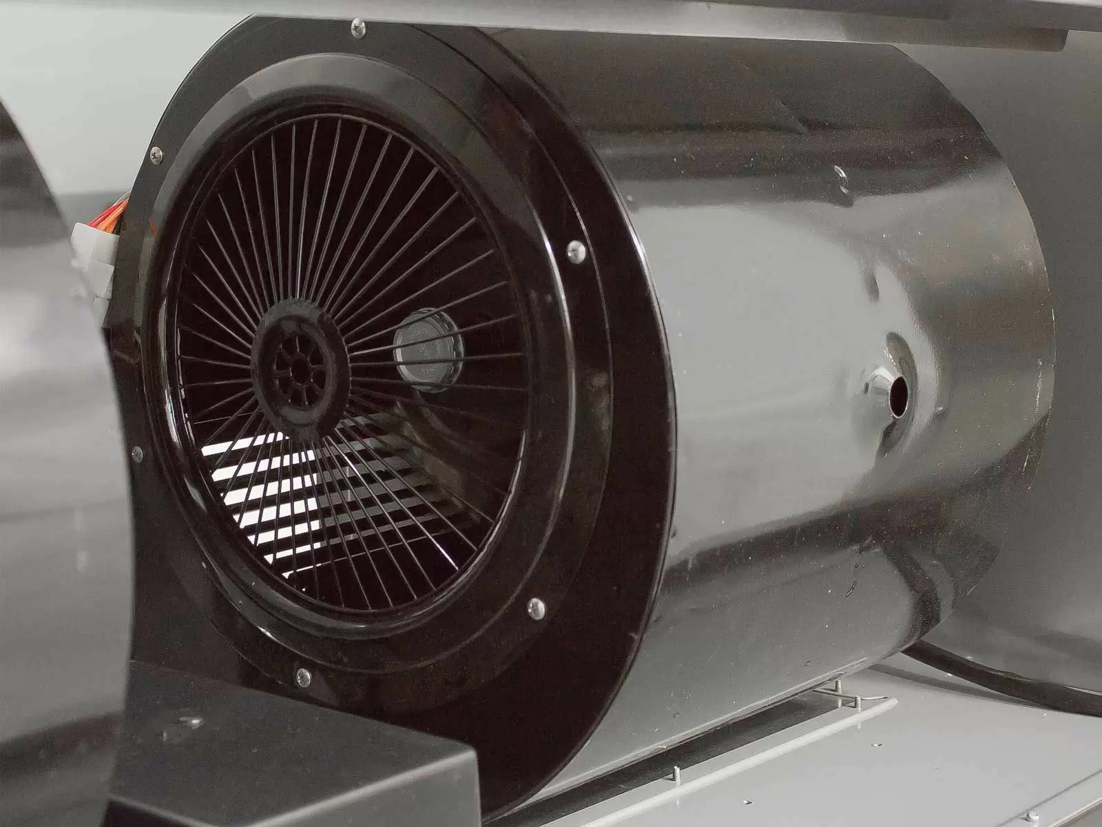 Stainless steel vent hood blower fan with circular duct intake and grille