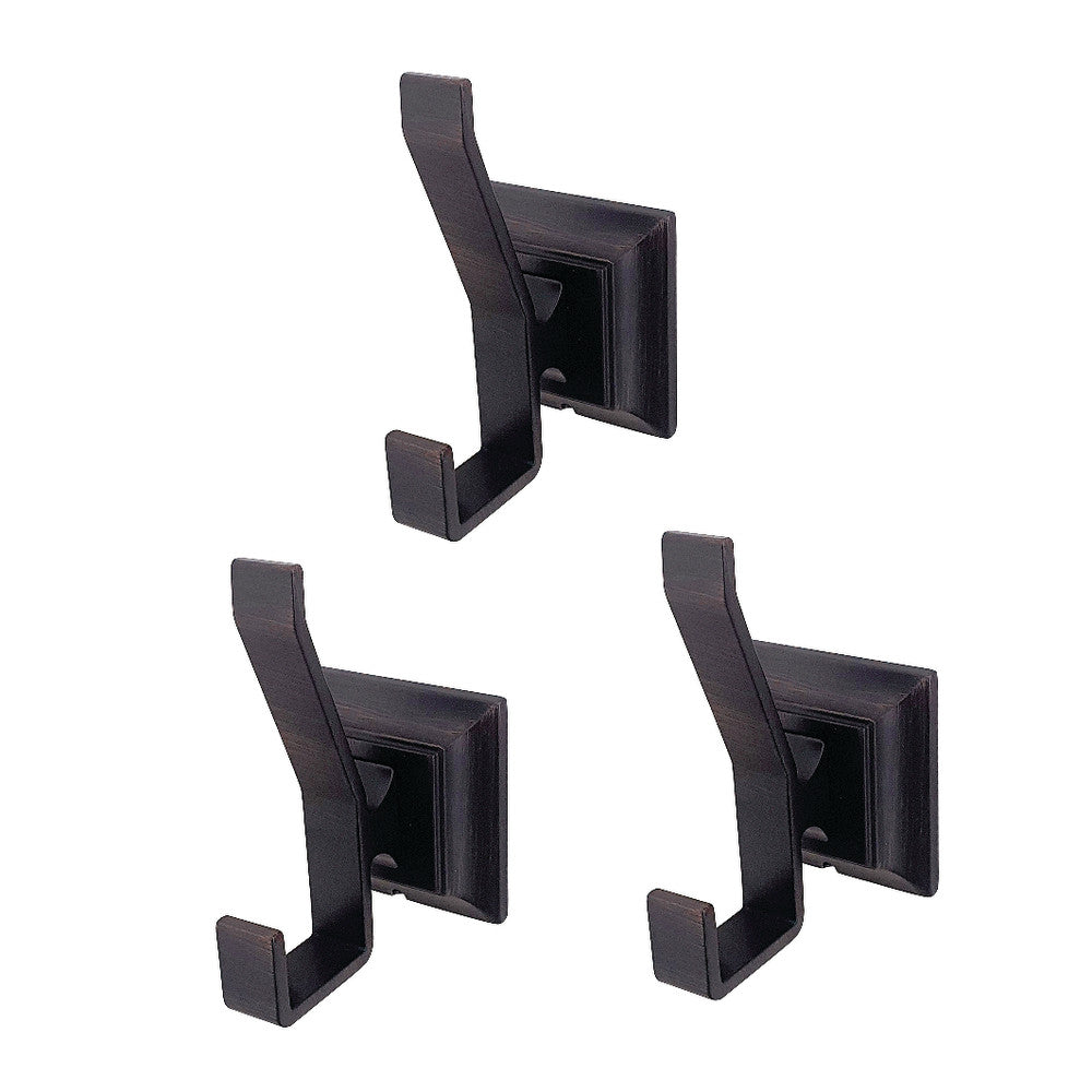 3-piece wall-mounted robe and towel hooks in oil-rubbed bronze with square backplates