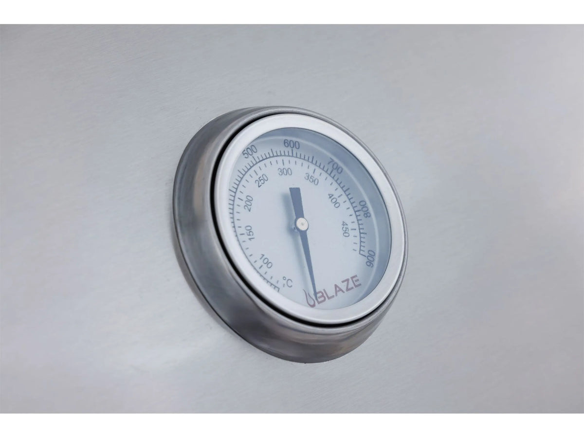 Stainless grill lid thermometer gauge with blue temperature markings