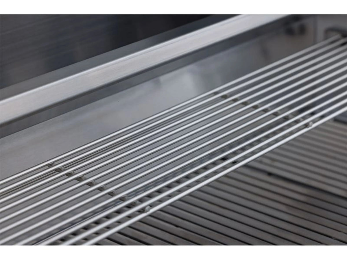 Stainless steel grill cooking surface with grates and heat-bar underside