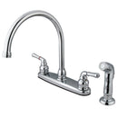 Kingston Brass Magellan Double-Handle 8" Centerset Kitchen Faucet with Side Sprayer, Polished Chrome (FB791SP)
