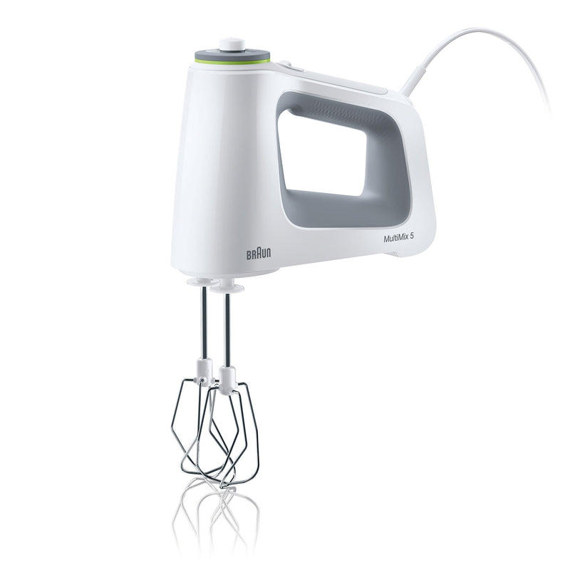 Braun Hand Mixer with Beaters, Dough Hooks, and Accessory Bag in White