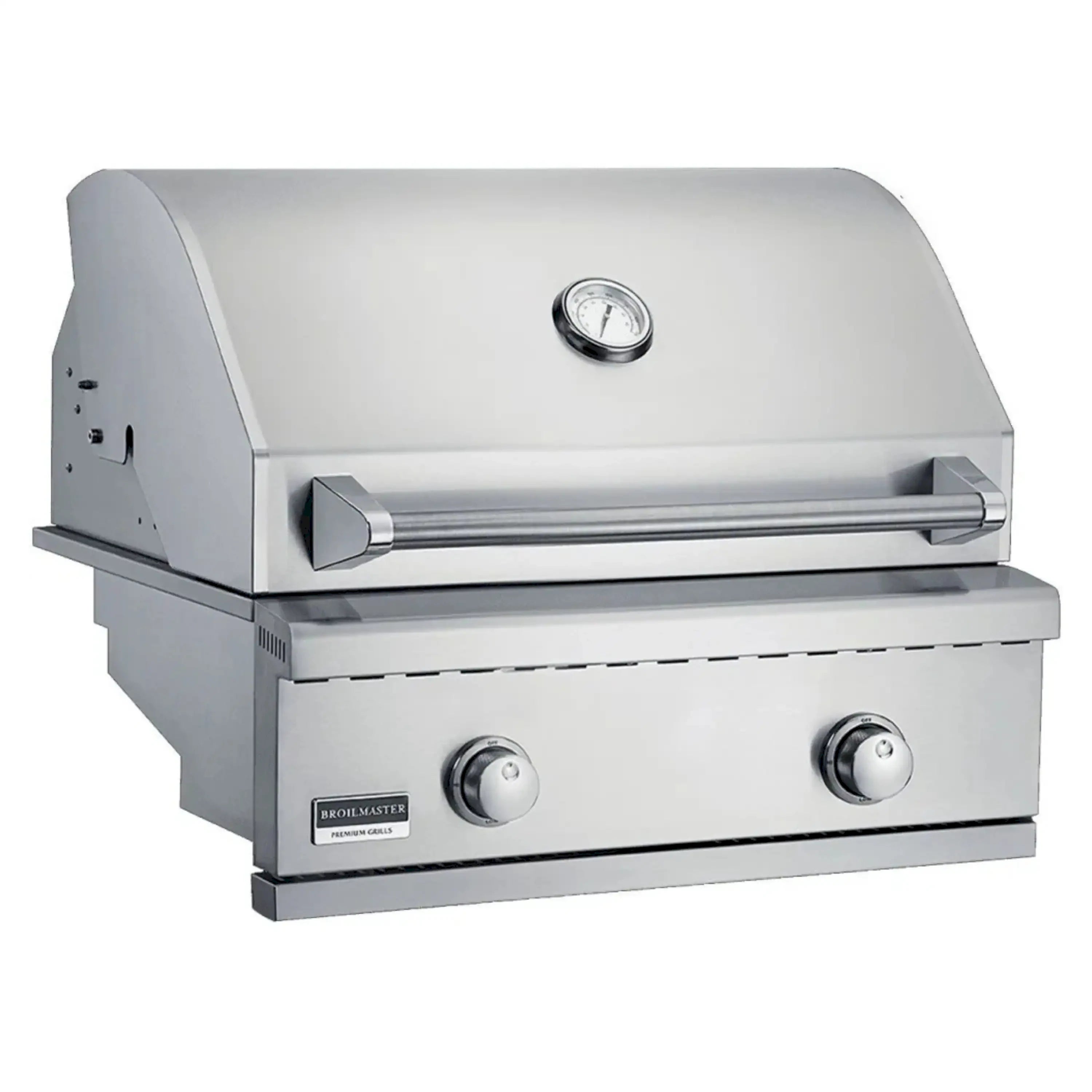 Stainless steel 3-burner natural gas grill with lid thermometer and control knobs
