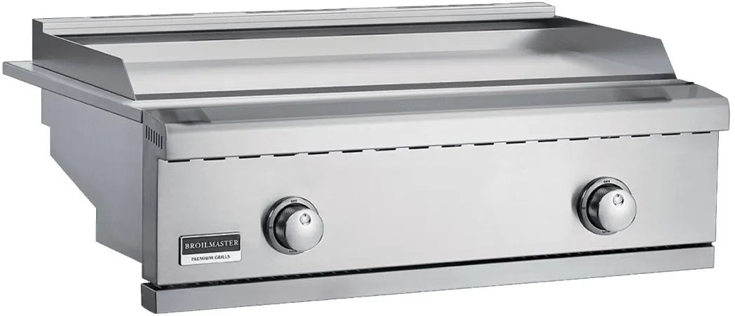 Stainless steel 2-burner propane griddle with two control knobs and lid