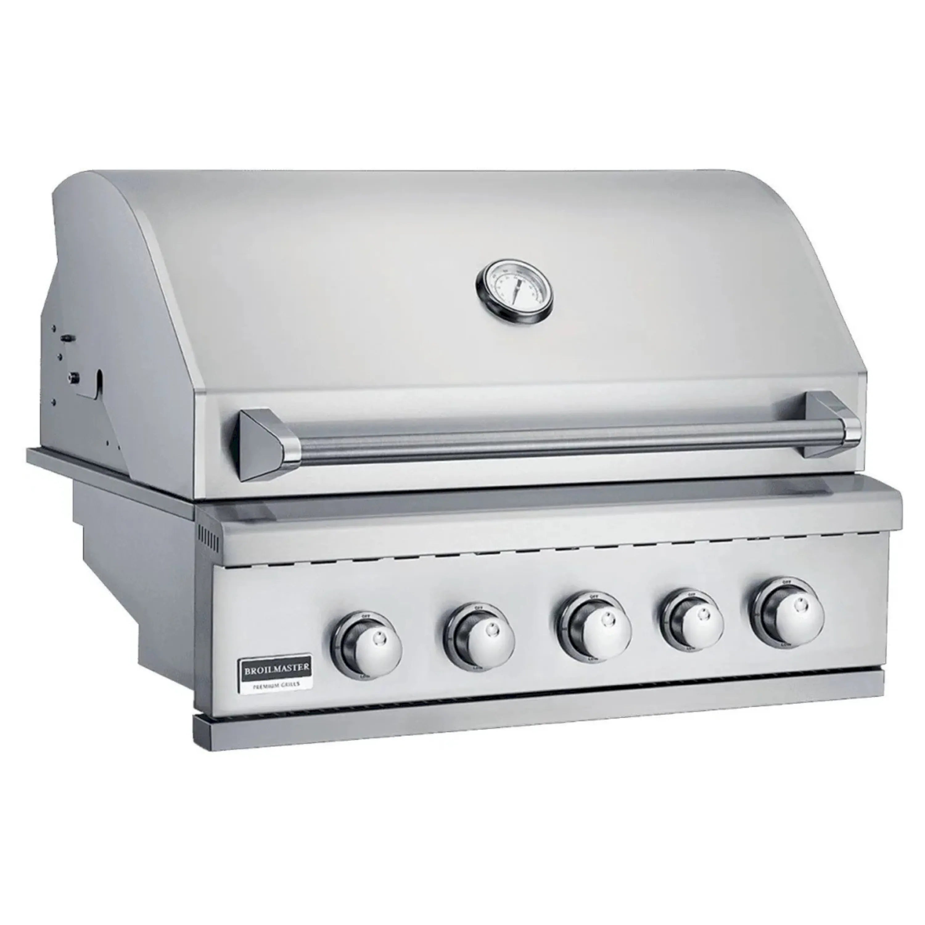 Stainless steel 4-burner gas grill with lid thermometer and front control knobs