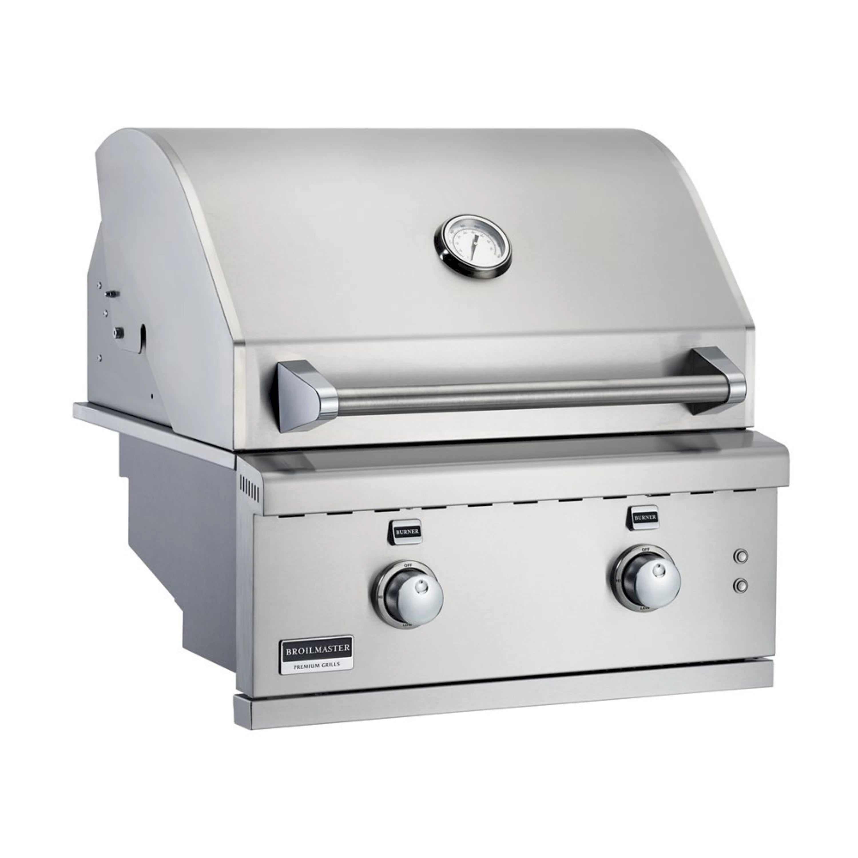 Stainless steel 2-burner gas grill with lid thermometer and front control panel