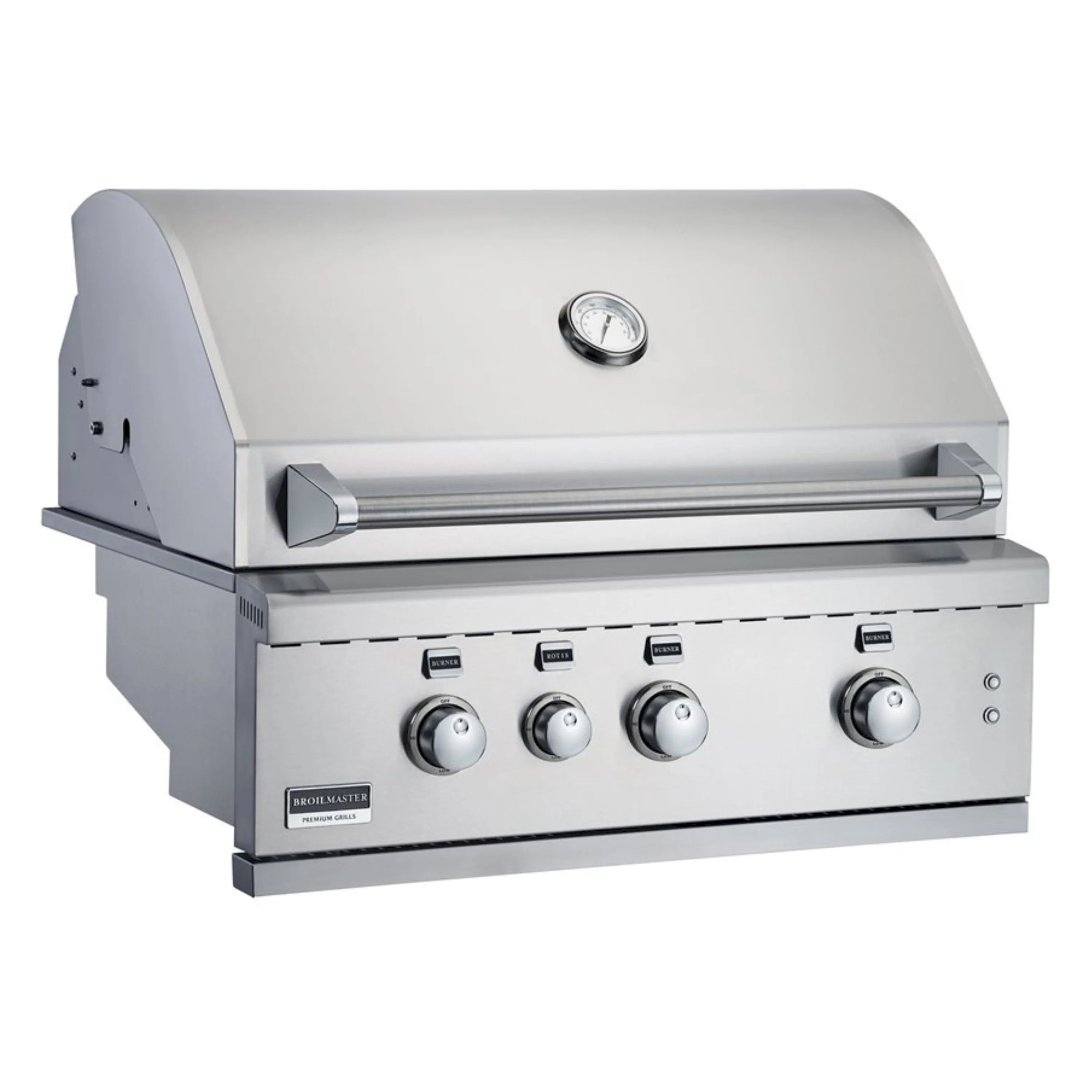 Stainless steel 3-burner gas grill with lid handle and front control knobs