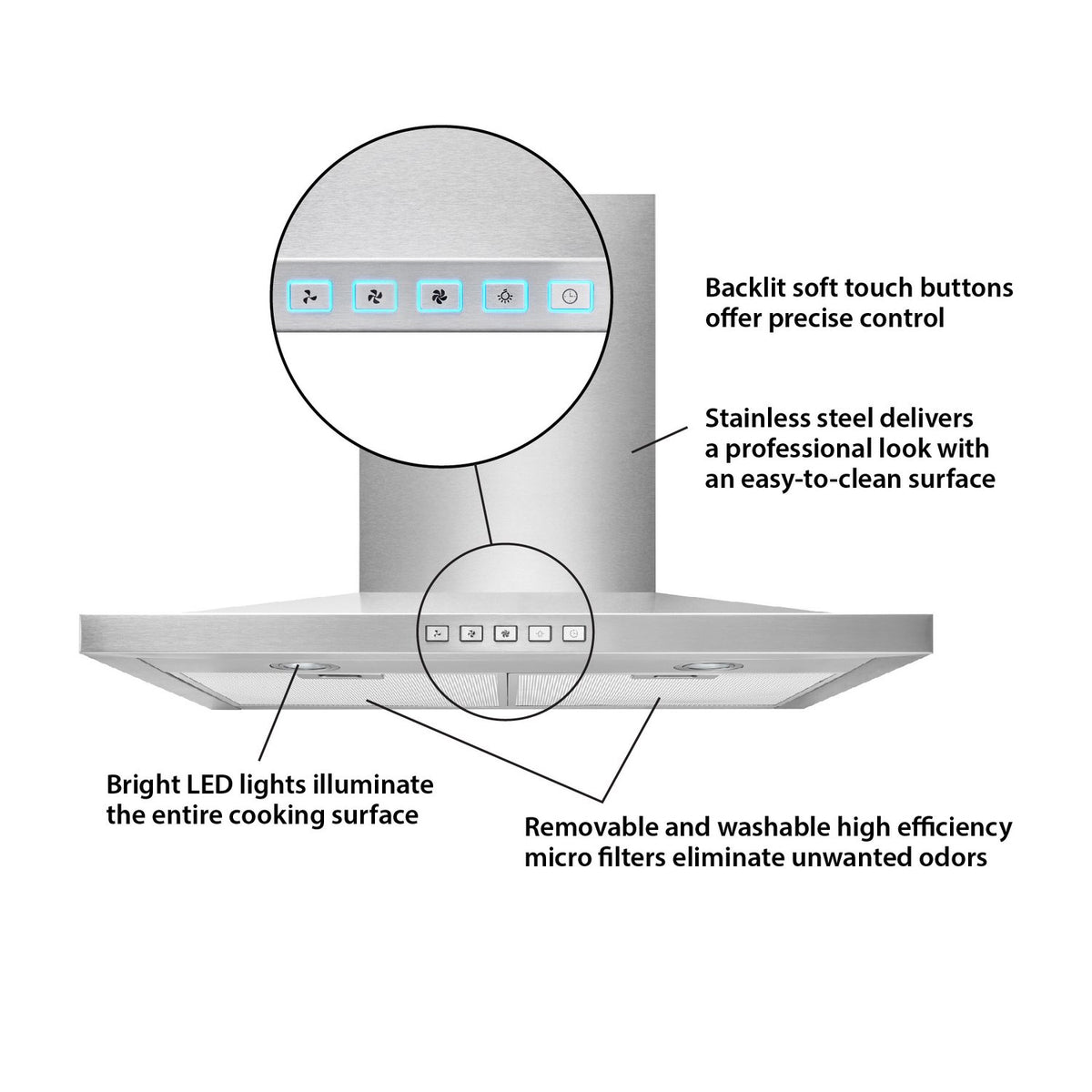 Broan-NuTone 30-Inch 450 CFM Convertible Low Profile Pyramidal Wall Mount Chimney Range Hood in Stainless Steel (BWS1304SS)