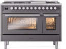 ILVE 48-Inch Professional Plus II Freestanding Natural Gas Dual Fuel Range with 8 Sealed Burner in Matte Graphite (UP48FWMPMG)
