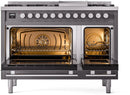 ILVE 48-Inch Professional Plus II Freestanding Propane Gas Dual Fuel Range with 8 Sealed Burner in Matte Graphite (UP48FWMPMGLP)
