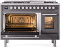 ILVE 48-Inch Professional Plus II Freestanding Natural Gas Dual Fuel Range with 8 Sealed Burner in Matte Graphite (UP48FWMPMG)