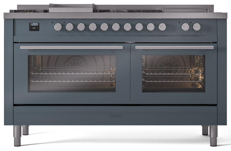 ILVE 60-Inch Professional Plus II Freestanding Dual Fuel Range with 7 Gas Burner in Blue Grey (UP60FSWMPBG)