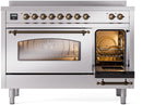 ILVE Nostalgie II 48-Inch Freestanding Electric Induction Range in Stainless Steel with Bronze Trim (UPI486NMPSSB)