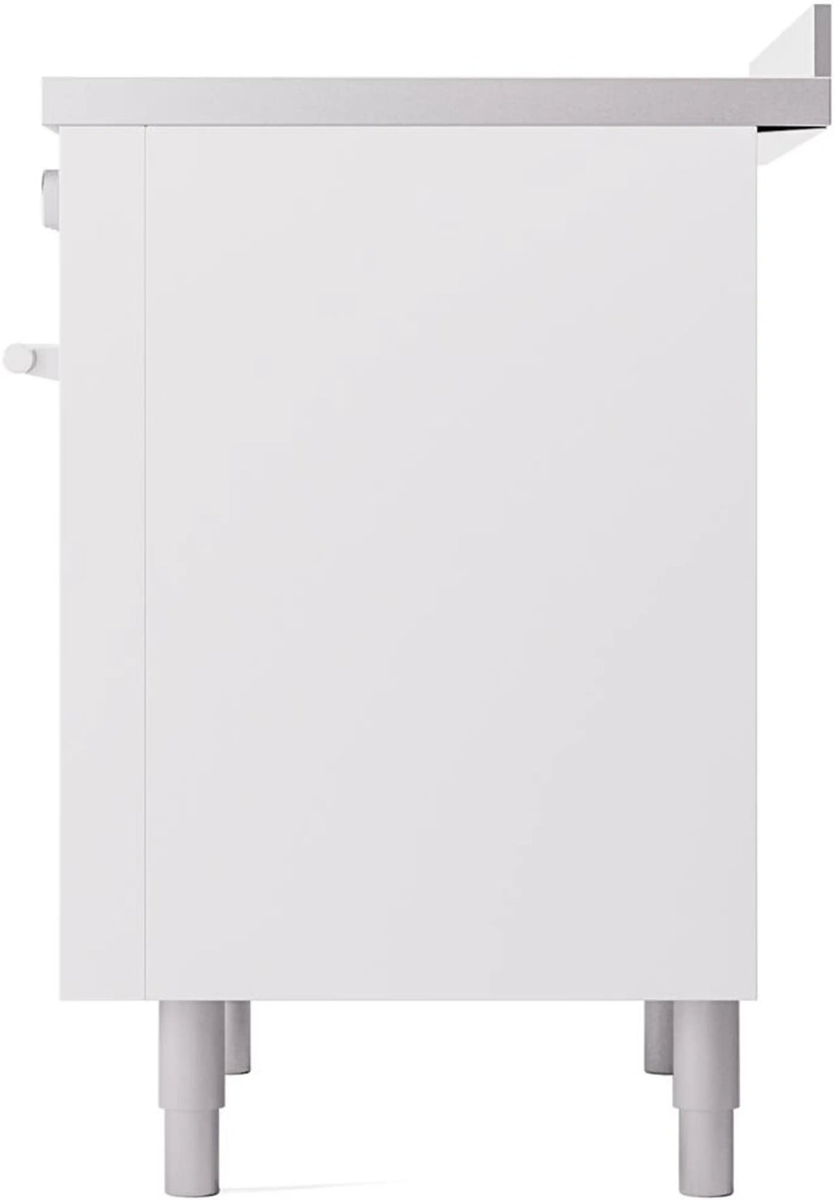 White induction range lower side panel with four leveling legs