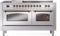 ILVE Nostalgie II 60-Inch Natural Gas Dual Fuel Range with 7 Burners, Griddle, & French Top with Triple Glass Door Oven in Stainless Steel with Bronze Trim (UP60FSNMPSSB)