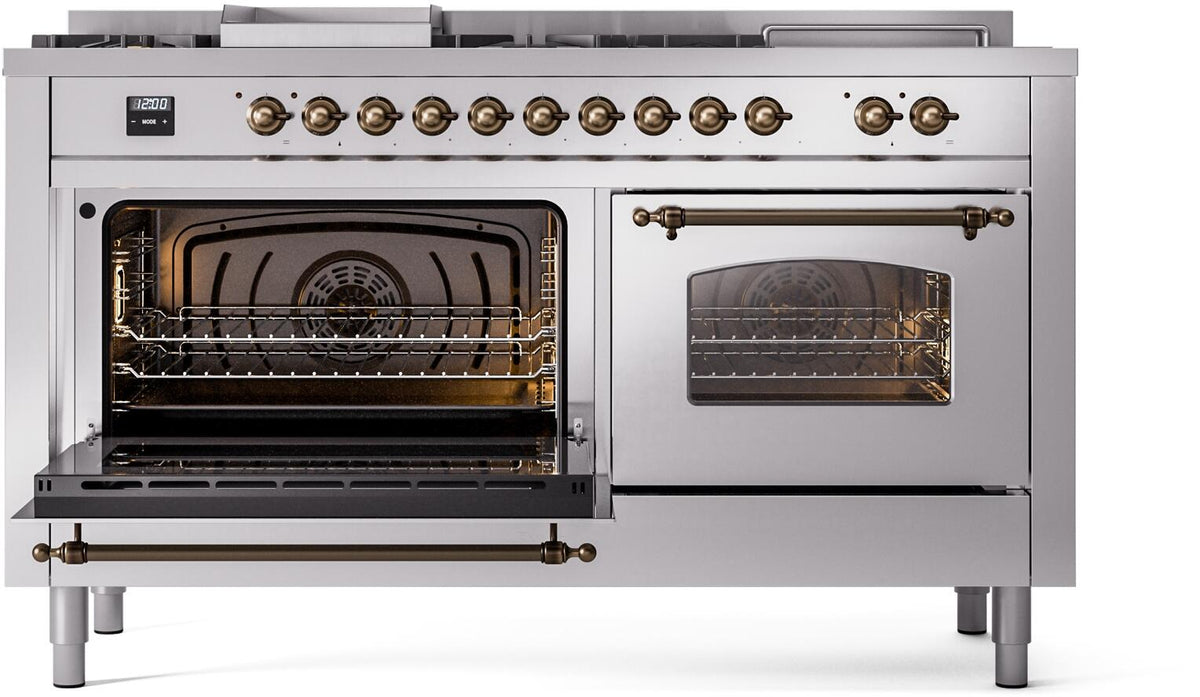 Stainless dual fuel range with oven open and side window door on display