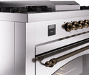 ILVE Nostalgie II 60-Inch Propane Gas Dual Fuel Range with 7 Burners, Griddle, & French Top with Triple Glass Door Oven in Stainless Steel with Bronze Trim (UP60FSNMPSSBLP)