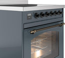 ILVE Nostalgie II 30-Inch Freestanding Electric Induction Range in Blue Grey with Bronze Trim (UPI304NMPBGB)