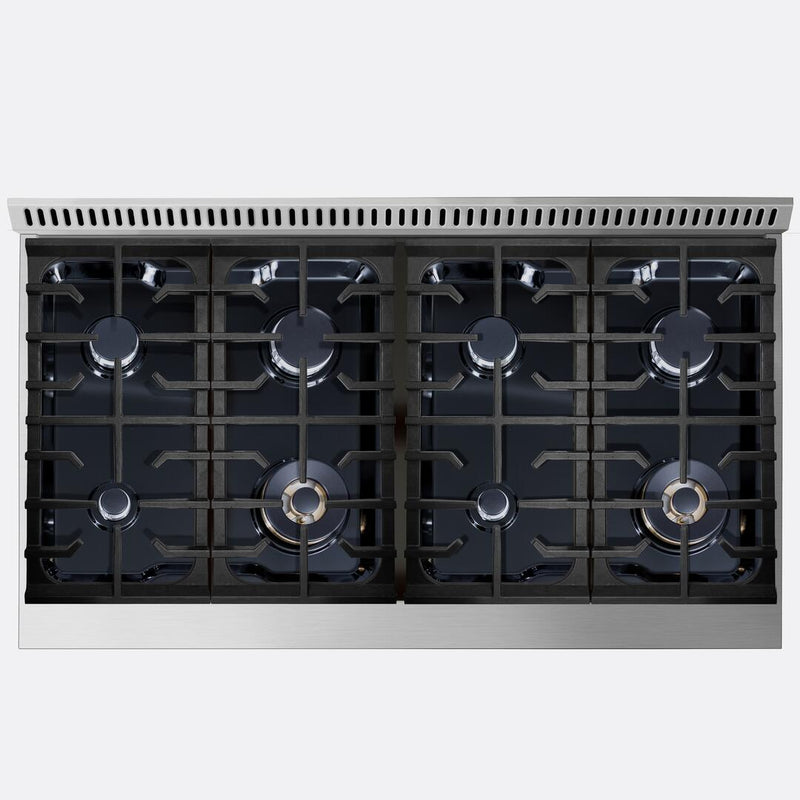 Forte 48" Freestanding Natural Gas Range with 8 Sealed Burners in Black with Brass Trim (FGR488BBBBR)