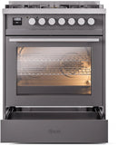 ILVE Professional Plus II 30-Inch Freestanding Natural Gas Dual Fuel Range with 5 Sealed Burners in Matte Graphite (UP30WMPMG)