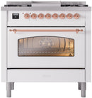 ILVE Nostalgie II 36-Inch Freestanding Natural Gas Dual Fuel Range in White with Copper Trim (UP36FNMPWHP)