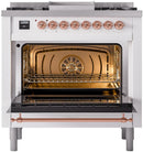 ILVE Nostalgie II 36-Inch Freestanding Natural Gas Dual Fuel Range in White with Copper Trim (UP36FNMPWHP)