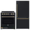 Forno Espresso 2-Piece Appliance Package - 30-Inch Electric Range with 5.0 Cu.Ft. Electric Oven and Refrigerator in Black with Antique Brass Trim