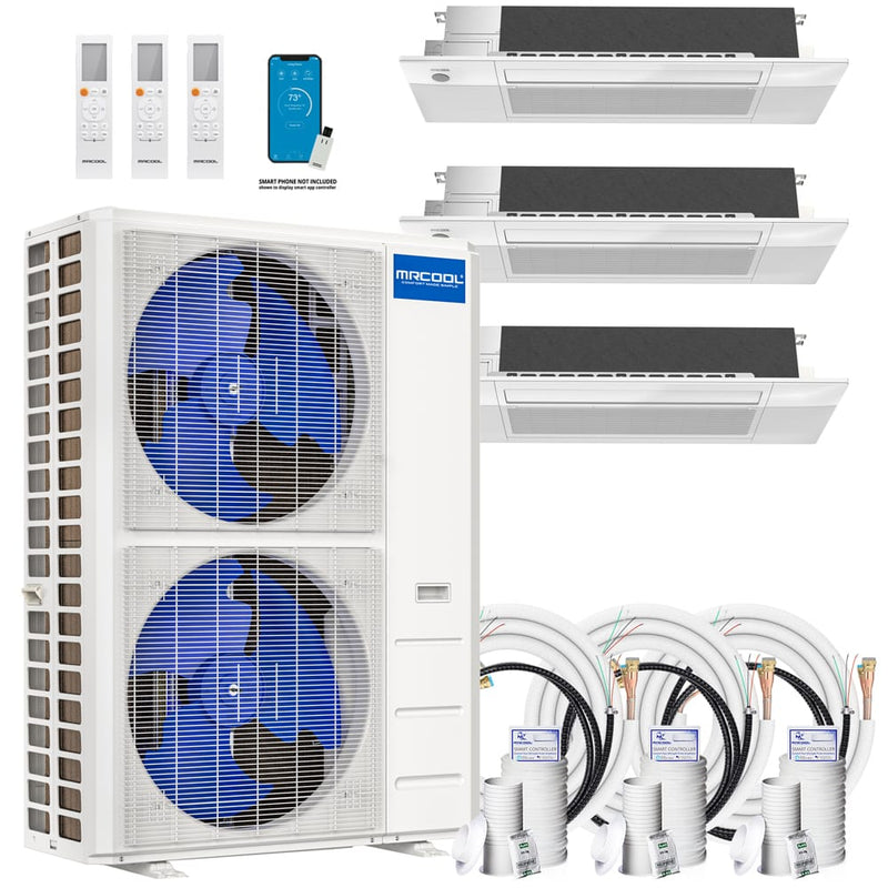 MRCOOL DIY 4th Gen Mini Split - 3-Zone 48,000 BTU Ductless Cassette Air Conditioner and Heat Pump with 12K + 12K + 18K Cassette Air Handlers, 25 ft. Line Sets, and Install Kit