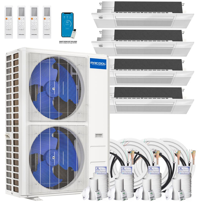 MRCOOL DIY 4th Gen Mini Split - 4-Zone 48,000 BTU Ductless Cassette Air Conditioner and Heat Pump with 9K + 9K + 18K + 18K Cassette Air Handlers, 50 ft. Line Sets, and Install Kit