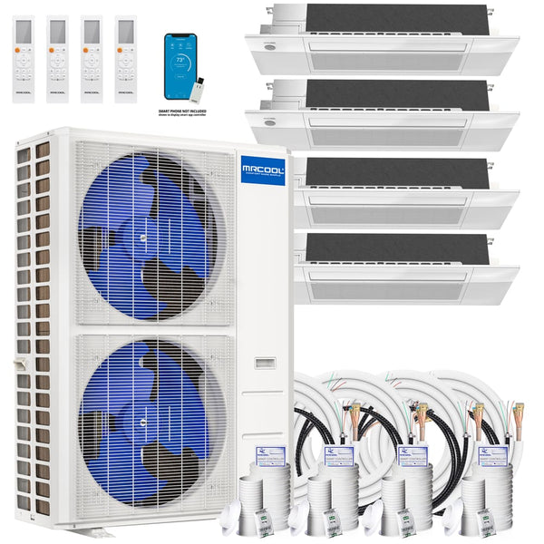 MRCOOL DIY 4th Gen Mini Split - 4-Zone 48,000 BTU Ductless Cassette Air Conditioner and Heat Pump with 9K + 9K + 9K + 12K Cassette Air Handlers, 16 ft. Line Sets, and Install Kit