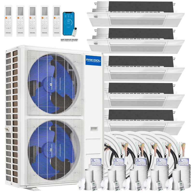 MRCOOL DIY 4th Gen Mini Split - 5-Zone 48,000 BTU Ductless Cassette Air Conditioner and Heat Pump with 9K + 9K + 9K + 9K + 12K Cassette Air Handlers, 16 ft. Line Sets, and Install Kit