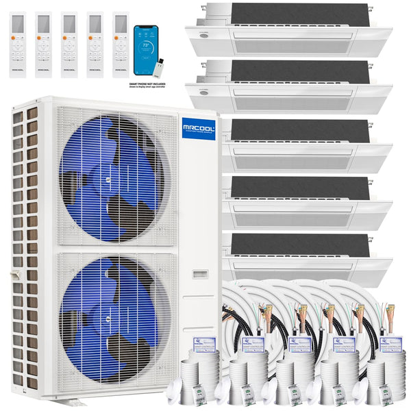 MRCOOL DIY 4th Gen Mini Split - 5-Zone 48,000 BTU Ductless Cassette Air Conditioner and Heat Pump with 9K + 9K + 9K + 9K + 12K Cassette Air Handlers, 25 ft. Line Sets, and Install Kit