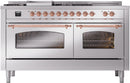 ILVE Nostalgie II 60-Inch Natural Gas Dual Fuel Range with 7 Burners, Griddle, & French Top with Triple Glass Door Oven in Stainless Steel with Copper Trim (UP60FSNMPSSP)