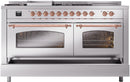 ILVE Nostalgie II 60-Inch Propane Gas Dual Fuel Range with 7 Burners, Griddle, & French Top with Triple Glass Door Oven in Stainless Steel with Copper Trim (UP60FSNMPSSPLP)