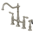 Kingston Brass Heritage Bridge Kitchen Faucet with Brass Side Sprayer, Brushed Nickel (KS1278ALBS)