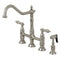 Kingston Brass Heritage Bridge Kitchen Faucet with Brass Side Sprayer, Brushed Nickel (KS1278ALBS)