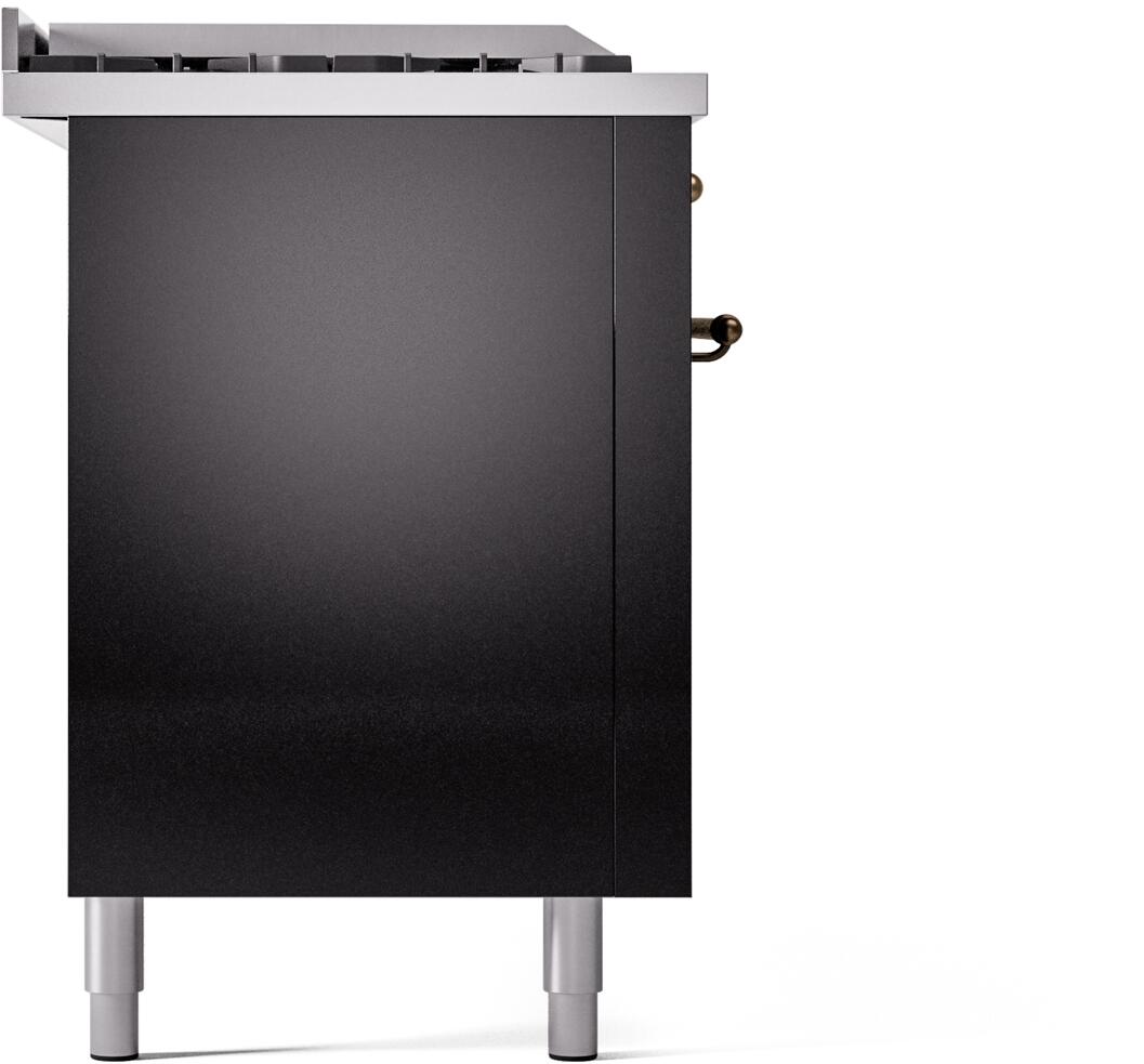 Glossy black range body panel with side access and chrome leveling legs