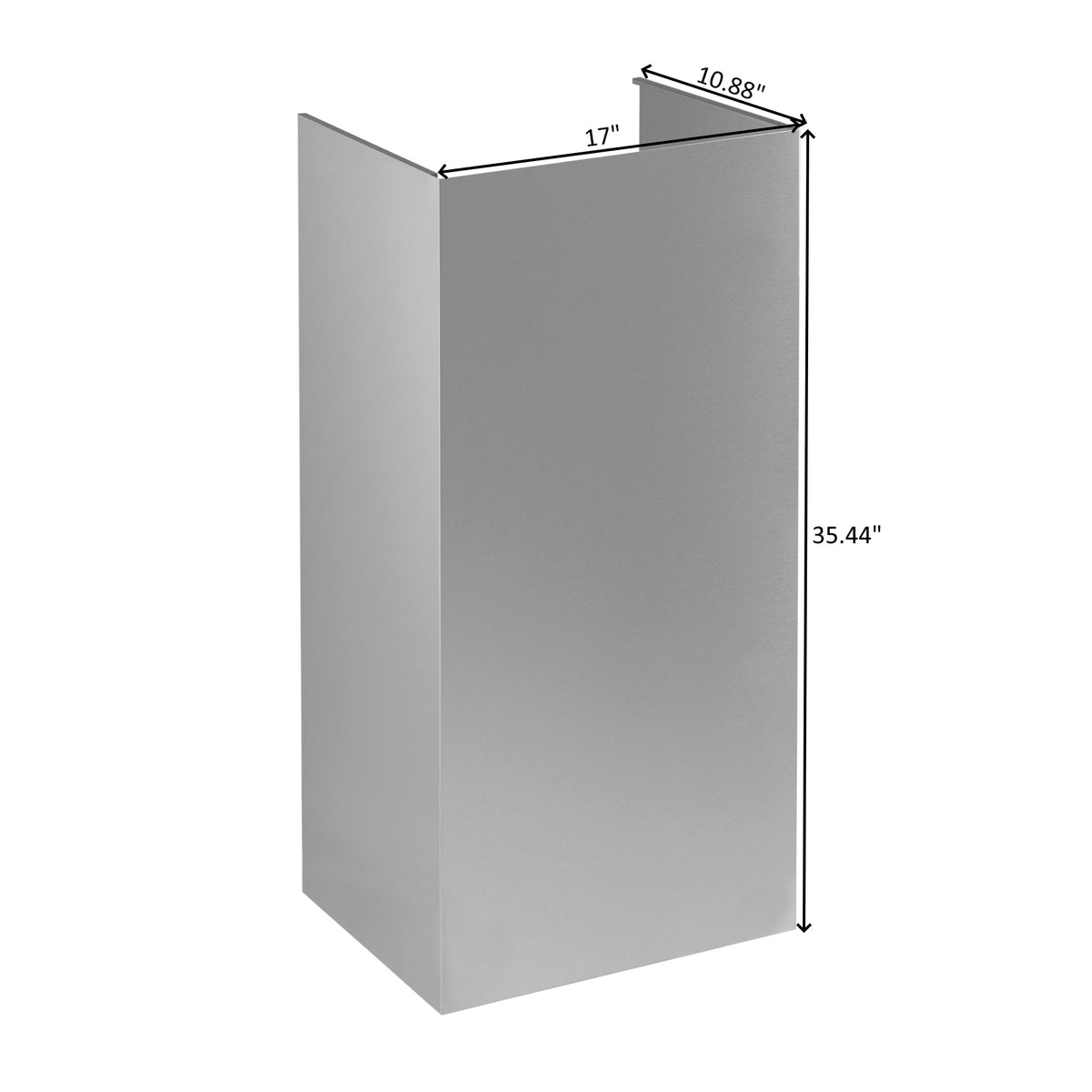 Stainless steel ceiling cover with size diagram, tall rectangular decorative cover