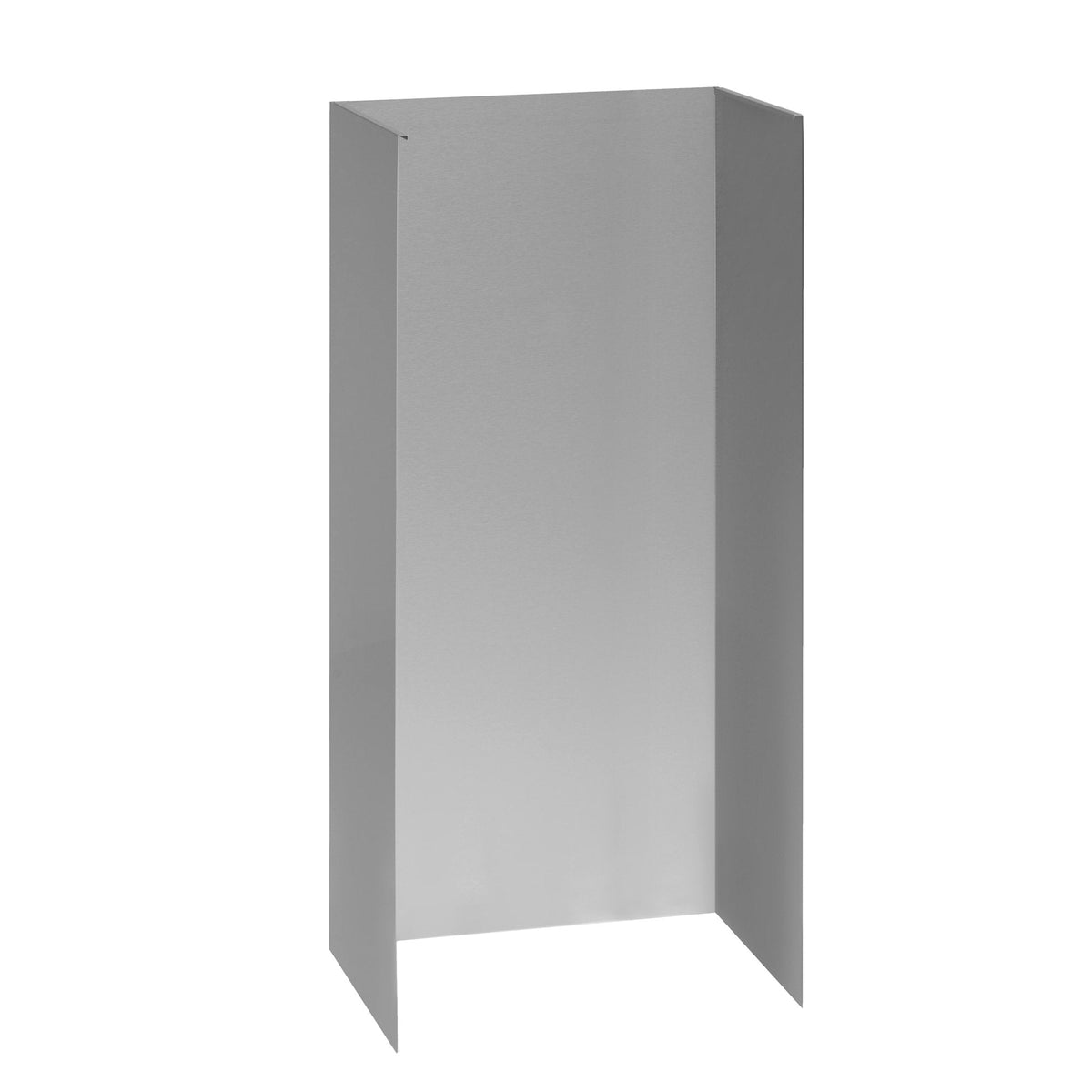 Stainless steel ceiling cover with open bottom, rectangular frame and side flaps