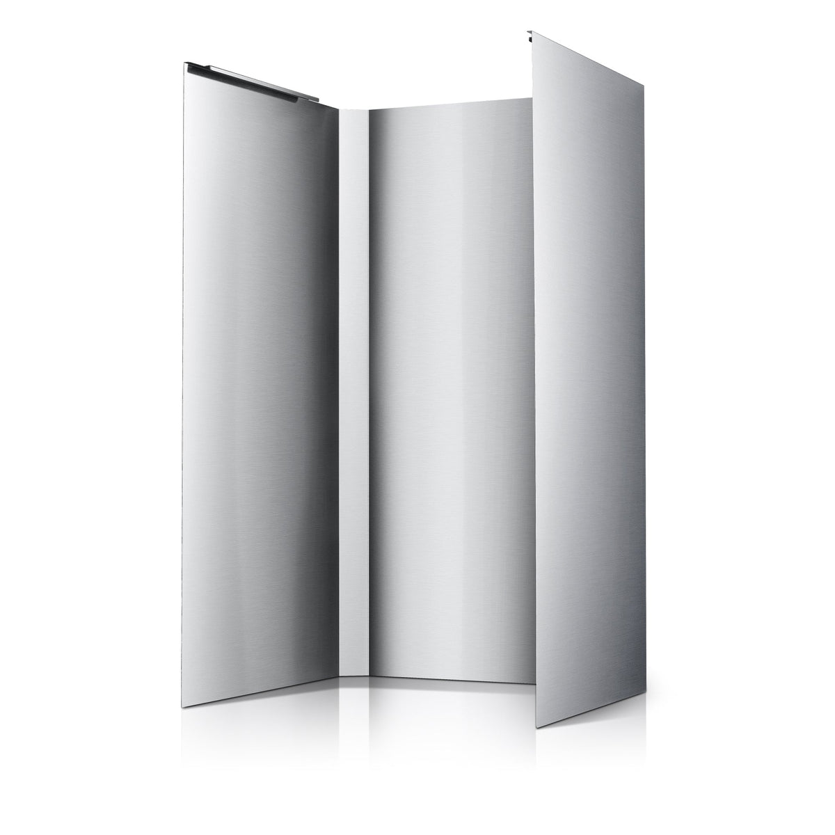 Stainless steel ceiling decorative chimney cover, angled fold/corner view