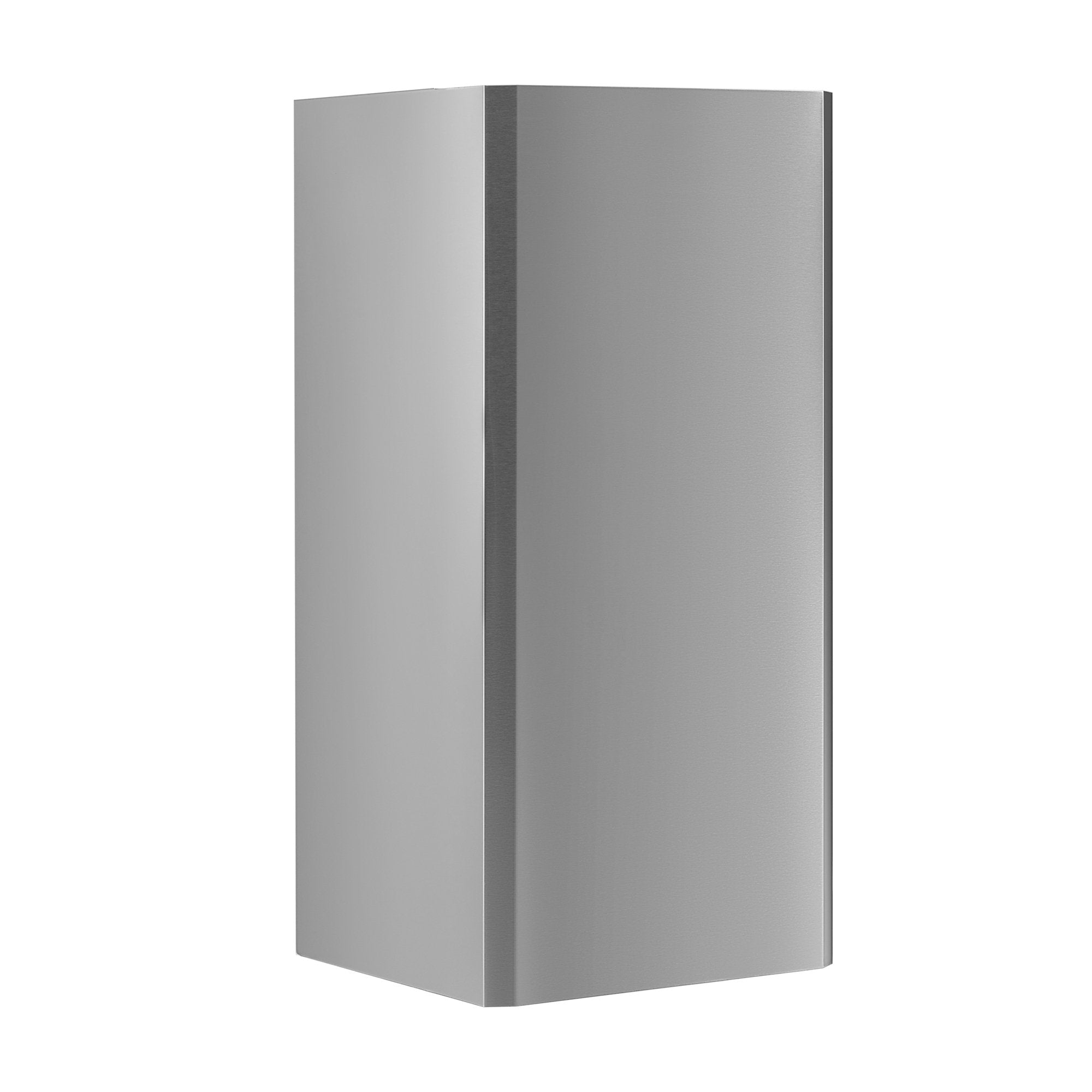 Stainless steel ceiling decorative cover, angular rectangular housing with vertical seam.