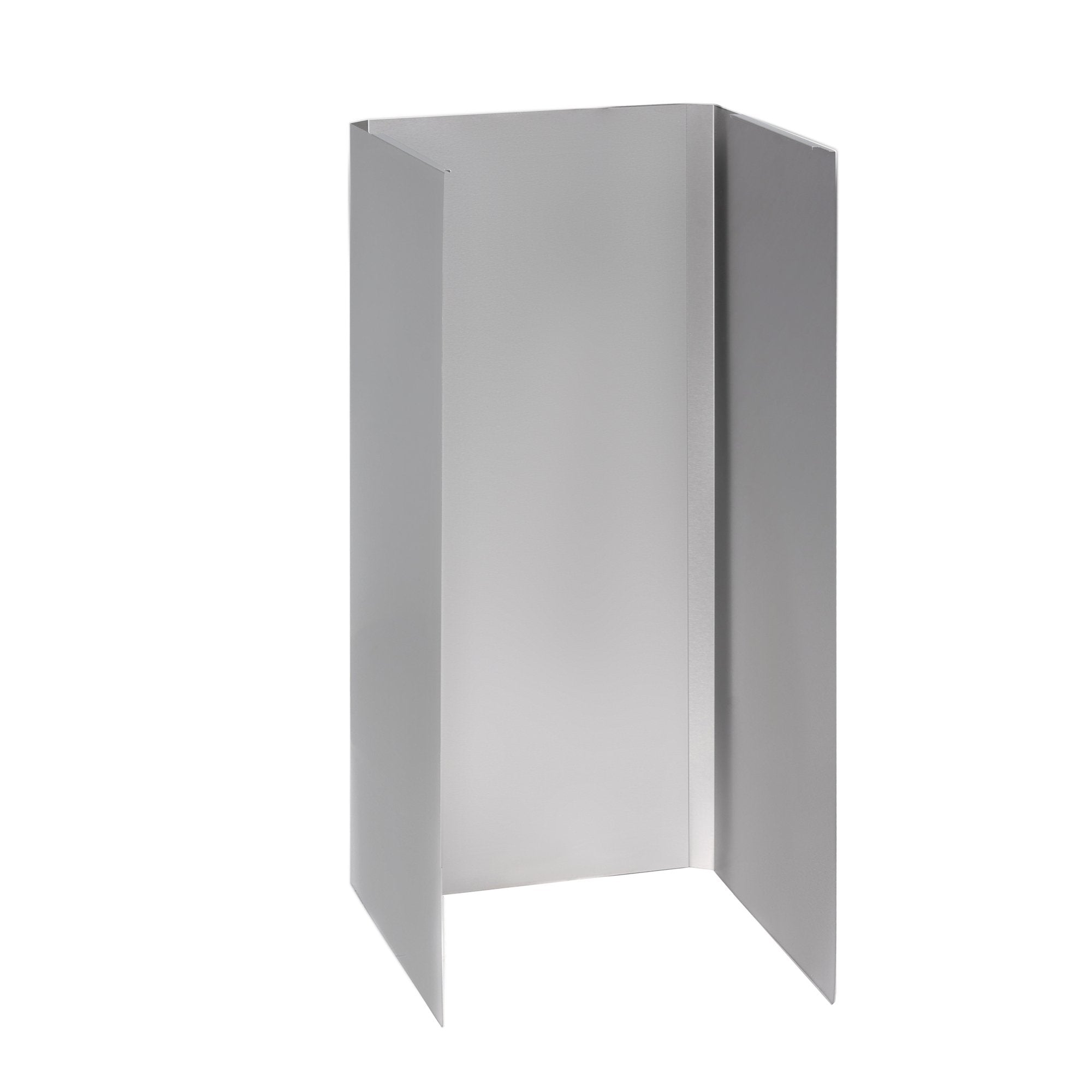 Stainless steel ceiling cover with angled flaps and open center cutout at the bottom.