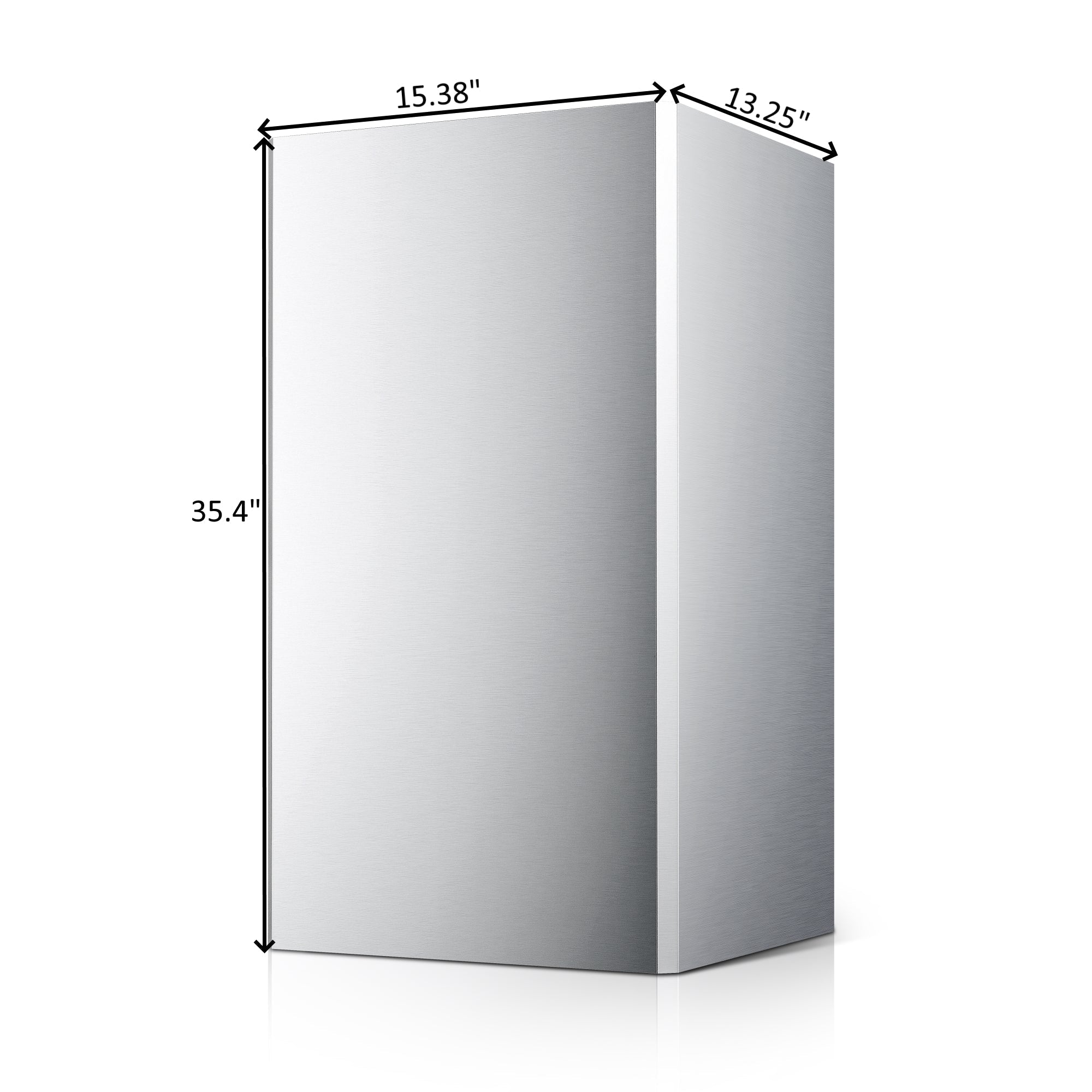 Stainless steel decorative ceiling cover dimensions: 15.38 in wide, 35.4 in high.