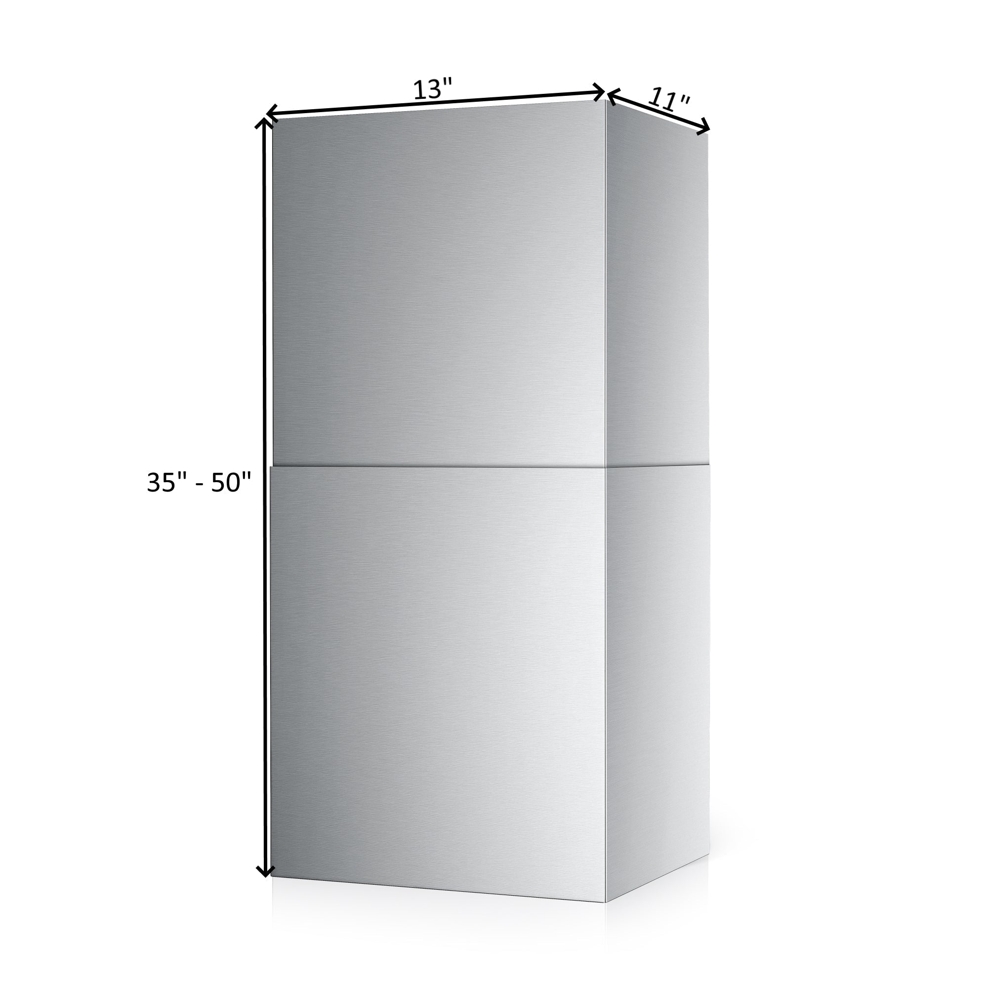 Dimensions for ceiling height 35–50 in, 13 in wide, 11 in deep