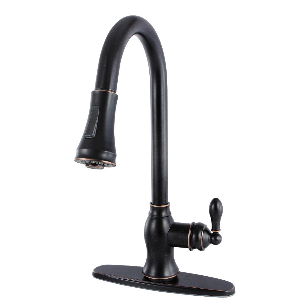 Single-handle pull-down kitchen faucet with arched spout and spray head, dark matte finish