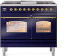 ILVE Nostalgie II 40-Inch Dual Fuel Freestanding Range in Midnight Blue with Brass Trim (UPD40FNMPMBGLP)